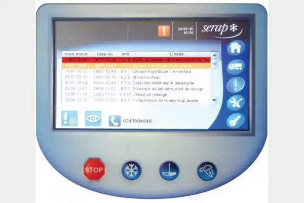 Ecran digital Serap First.SE cu listă de alarme și notificări de eroare