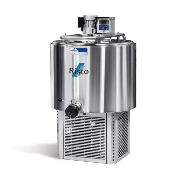 Tanc de răcire vertical din inox pentru lapte Risto cu unitate frigorifică, ideal pentru ferme mici și mijlocii